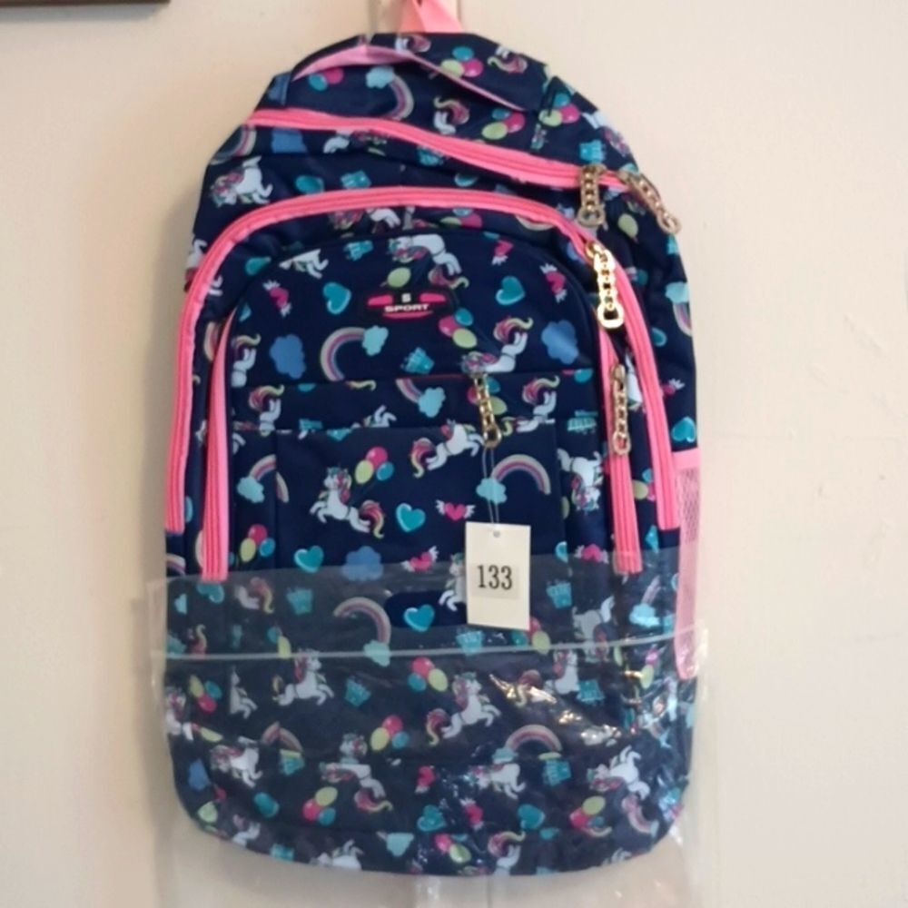 unicorn backpack book bag LARGE blue and pink waterproof